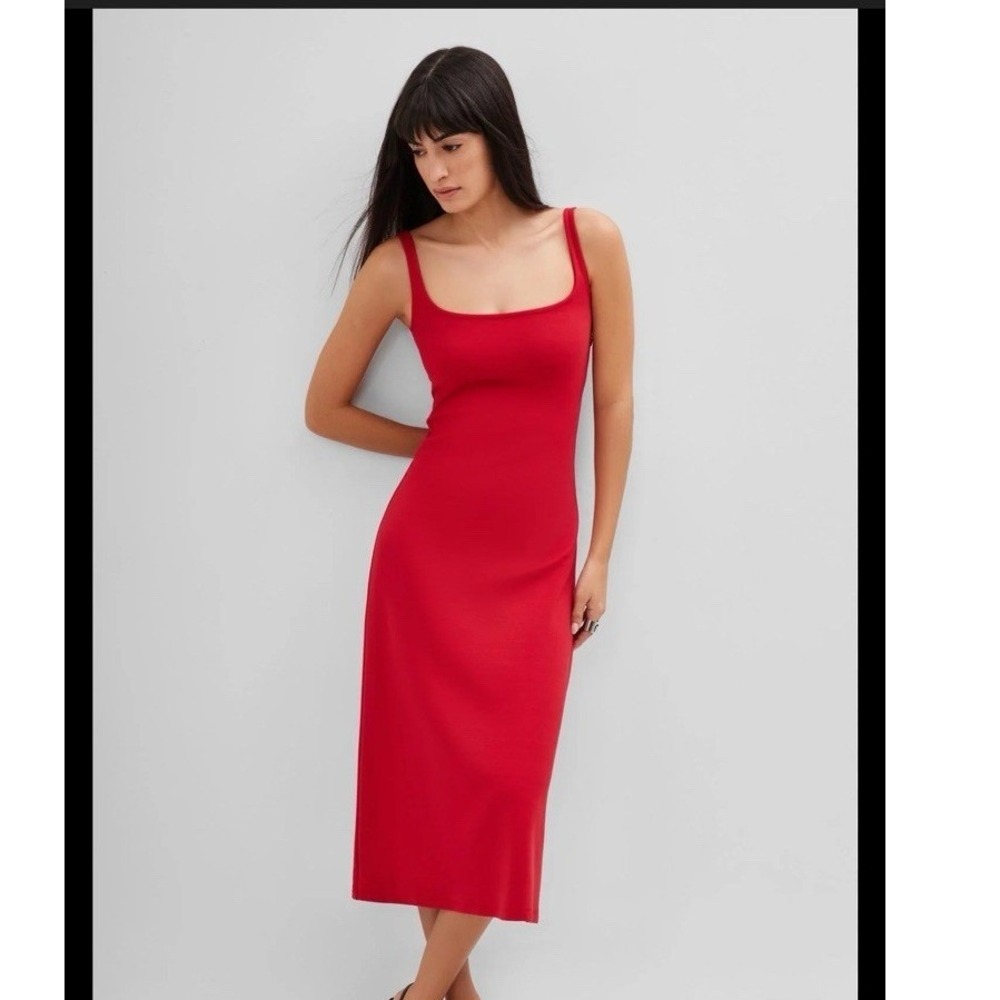 Marcella Crawford Red Square Neck Tank A Line European Ponte Tank Dress Size M - Picture 2 of 13